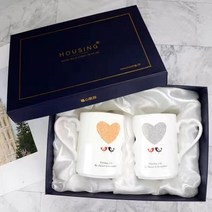WQA1+1 유럽식 답례 선물 도자기 머그컵 커플 머그컵 선물 세트 티스푼 포함, 영어