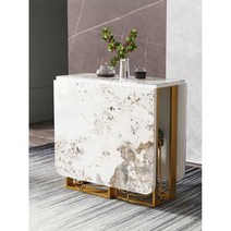 접이식 상 북유럽풍 확장형 식탁테이블 고급 6인용, 이탈리아수입생선위흰색광택슬레이트식탁