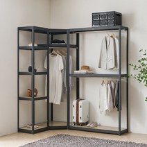 몬스터랙 행거 코너형 W2400 3단 코너행거 코너장 드레스룸 드레스룸행거 시스템행거 철제행거 선반행거, 블랙_FD