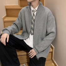 루즈 드롭 어깨 게으른 지퍼 니트 스웨터 카디건 재킷