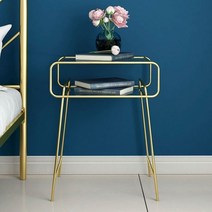 L22BOM 골드프레임 강화유리 사이드테이블 3컬러 인테리어테이블 2단테이블 골드테이블 예쁜테이블, 블랙