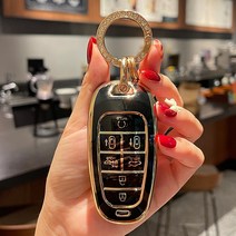 가죽 키 케이스 현대 7버튼 TPU 자동차 키 커버 케이스 현대 2020 산타 리미티드 Fe 투싼 크루즈 그랜저, 01 V Black with ring