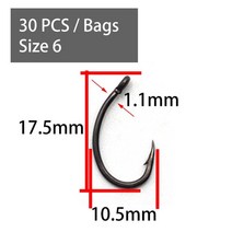 낚시바늘 외수질 채비 30pcs ptfe 코팅 잉어 낚시 후크 지그 헤드 yn 잉어 고, 30개-크기 6