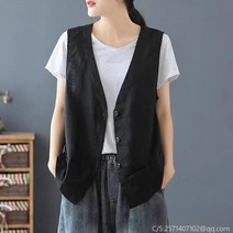 라오농 여자 린넨 조끼 마 베스트 가디건 빅사이즈 여름 ga32 +DSdfLV 여자 조끼, XL, 검정