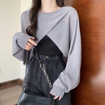 여성 숏 자켓 봄가 크로스 햇빛 차단 니트 블라우스 얇은 조끼 스택 숄 짧은 재킷 여성