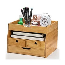 ZENFUN 서랍이 있는 4단 대나무 책상 정리대 오리지널 대나무 책상 정리대 다기능 데스크탑 파일 정리대 편지 트레이 홀더 홈 오피스 용품