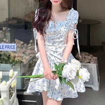 망고베이비 퍼프소매 잔꽃무늬 쉬폰 원피스 여름 슬림해 보임 미니 원피스