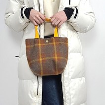 토크모 타탄 체크 미니 오렌지 모직 토트백