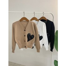 허니제이 / 테이키 하트 가죽패치 긴팔 가디건(3color)