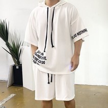 [당일배송] 남자 빅사이즈 쿨링 챔프 후드 반팔 반바지 커플 여름 흰색 트레이닝 세트 4컬러