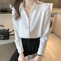 셔츠 새틴 여 가을 루즈핏 긴팔 수직감 메탈 버튼 패션 슬림핏 블라우스