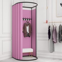 간이 탈의실 옷가게 의류 매장 피팅룸 커튼형 타원, 블랙 선반 라이트 퍼플 벨벳 천