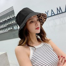 니트 양털 버킷햇 울 이어머프 버킷햇 동대문 모자 감귤 새로운 레오파드 파나마 여성 일본 양면 양산 버킷 여성 태양 보호 자외선 차단제 도매, 양면55-59cm, 검은 색