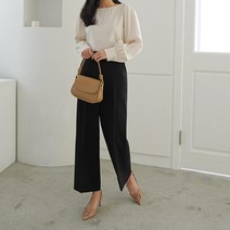 브이와이 여자 와이드 일자핏 9부 고스판 봄바지 정장 슬랙스