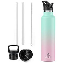 [미국직구] 보온병 보온보냉 텀블러 arslo 스테인리스 스틸 물병 절연 뚜껑과 빨대가 있는 이중벽 스포츠 병 24시간 추위를 유지하는 땀 방지 bpa 12시간 등산용 운동용, 32온스, 풍선 껌