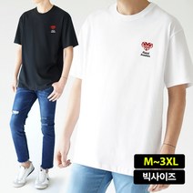 스타토리 하트 오버핏 남녀공용 전사나염 반팔티셔츠 빅사이즈 M~3XL 반팔 티셔츠