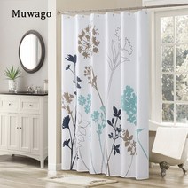 Muwago 실루엣 민들레 꽃 식물 인쇄 샤워 커튼 목욕 커버 폴리에스테르 방수 푸른 잎 욕실, [01] 183cmWx183cm