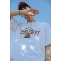 뮤비아오 조커 프린트 루즈한 반팔 티셔츠 남성용