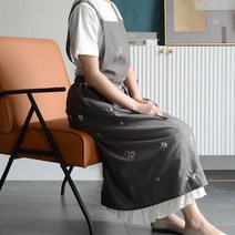 유이미 순면 방수 원피스 앞치마 자수포인트 앞치마, 꽃 그레이