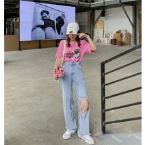 데미지 청바지 성격이 활발하고 하이스트 매너 봄계절 스트레이트핏 일자 와이드 루즈핏 슬림핏 드롭 드레이프 2209404644