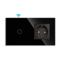 Bingoelec Tuya WiFi 스위치 일반 소켓 없음 중립 와이어 유리 패널 1/2/3gang 스마트 스위치 작동 Alexa Google 홈, black 1g with socket