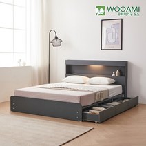우아미가구 모노 피크 LED 3서랍수납형 SS 침대 DM5231, 그레이