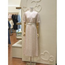 샤틴 잔 꽃무늬 사선 브이넥 벨티드 원피스