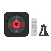 벽걸이 CD플레이어 휴대용 CD 멀티미디어 플레이어 블루투스 호환 5.1 음악 LED 디스플레이 적외선 무선 원격 제어, 블랙 EU 플러그