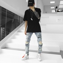차쿠 남자 이태원패션 우주선 무판진 데님팬츠