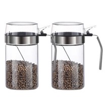 트래블앤쿡 원터치 스푼 내열유리 양념병 300ml 450ml + 스티커1매 증정, 2개