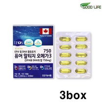 퓨어 알티지오메가3 캐나다 rtg오메가3 저온초임계 추출 멸치 EPA DHA 혈행 눈건강 항산화 비타민E 비타민D 영양제 최고등급 고함량 건강기능식품, 3BOX
