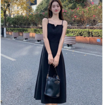 딜라이 여성 여름 끈나시 롱 원피스 매소매 원피스 뷔스티어 에이라인 원피스 빅사이즈 학객원피스