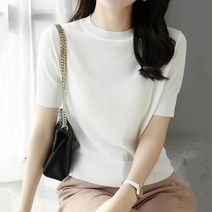 KAQIA 여성 니트티 여름 얇은 라운드반팔 니트 여성 상의 XNT1008