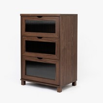 [주식회사문고리닷] 사토스토리지퍼니처 트래비 3단 글라스 수납장 (월넛 오크), 색상:월넛