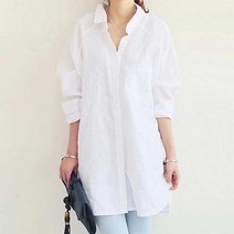 여성 박시 스타일 면남방 코디 롱원피스 카라 셔츠[리츠벨라]