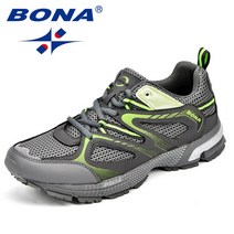 BONA 도착 클래식 스타일 남성 운동화 암소 분할 메쉬 남성 스포츠 신발 레이스 업 야외 조깅화 배송