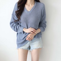 제니트 여성 루즈핏 브이넥 데일리룩 부클니트 호운부클브이