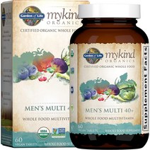 수입비타민 직구비타민 Garden of Life mykind Organics 남성용 전체 식품 종합 40 120정 비건 건강 및 웰빙용 멀티 인증 유기농 미네랄 40가지 이상의, [01] 60개1팩, [01] 종합비타민