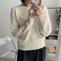 뜨개진 여성용 베이직 데일리 컬러 베로니카 라운드 니트