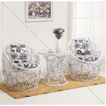 야외 2인용 티테이블 의자 세트 베란다 발코니 커피 라탄 다용도 옥상 가든 마당 정원, A.화이트 블랙 한 테이블 두 의자