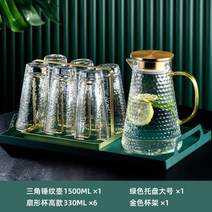 키치형 아쿠아무늬 6색 손잡이 다양한 옵션 유리잔 물컵 티컵 세트 가족용 접객용, 금테6개+컵받침+그린받침라지+삼각물병