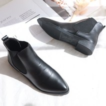 여성 뾰족코 로우 첼시부츠 2.5cm 미들힐 가죽앵클겨울