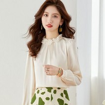 여성 플리츠 주름 블라우스 셔츠 새 쉬폰 반목카라 꽃