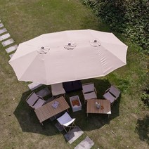 야외 파라솔 특대형 더블파라솔 롱파라솔 정원 테라스, 카키 레인프루프 + 워터 인젝션 베이스 (60kg