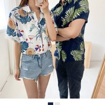 커플시밀러룩 알로하 하와이안셔츠 빅사이즈 커플시밀러룩 커플룩 시밀러룩 린넨셔츠 하와이안셔츠 커플셔츠 반팔블라우스 20대커플룩 30대커플룩 반