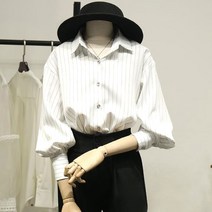 노이디제이 퍼프소매 스트라이프 포멀 블라우스 INO423A