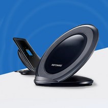 삼성 호환 듀얼코일 스탠드형 급속 무선충전, 색깔1, 화이트 퀵 밴드 로고