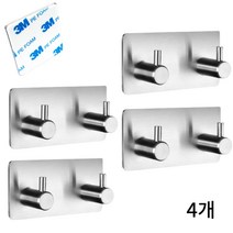 찰떡후크 1구 2구 스텐 후크 고리 벽걸이 벽고리 벽에 붙이는 흡착식 접착식 무타공 걸이 거치대, 찰떡후크 2구 4개