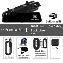룸미러블랙박스 후방카메라 가성비 2채널 10 인치 4K GPS 와이파이 자동차 Dvr 미러 대시 캠 듀얼 렌즈 IPS, 06 4K-1080P-6M-BL-GPS_02 32G