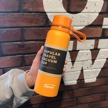 DFMEI 텀블러 스포츠 피트니스 남성 아웃도어 물통 텀블러 라지, 650ml/오렌지+티칸 포함